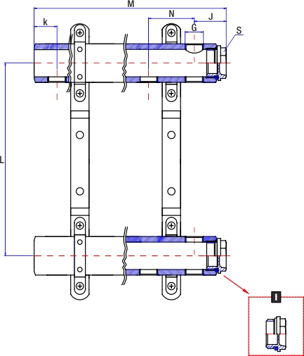 Распределитель латунный RUMET для радиаторов 2-12 выходов серии ЕКО 45А - фото 1