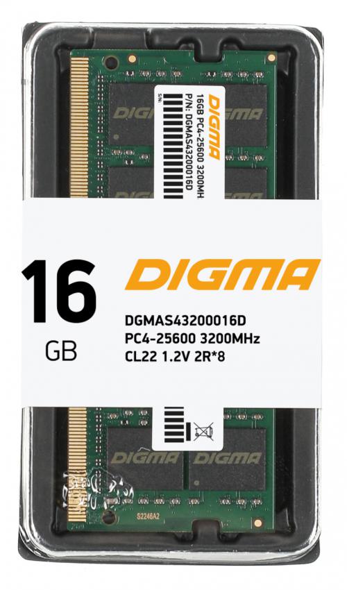 Модуль памяти Digma DDR4 SO-DIMM 3200Mhz PC4-25600 CL22 - 16Gb DGMAS43200016D. Фото 1 в описании