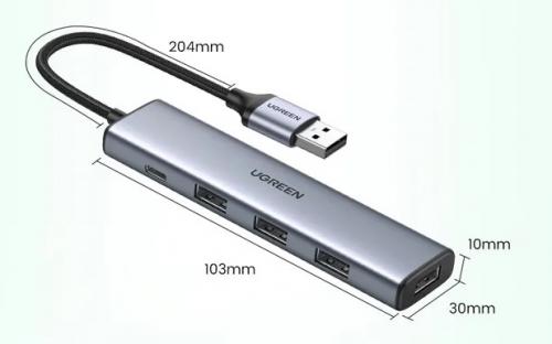 Хаб USB Ugreen CM473 USB 3.0 to 4xUSB 3.0 Space Gray 20805. Фото 1 в описании