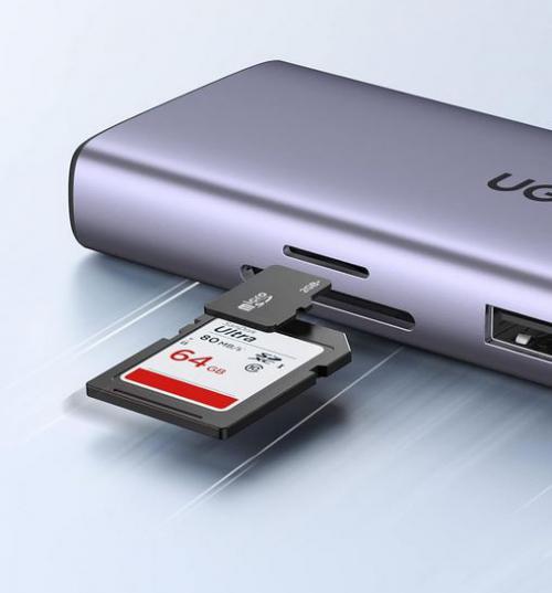Конвертер Ugreen CM490 USB-C - 2xUSB 3.0+1xUSB 2.0+2xHDMI+RJ45(1000M)+SD+TF+PD Grey 90119. Фото 4 в описании
