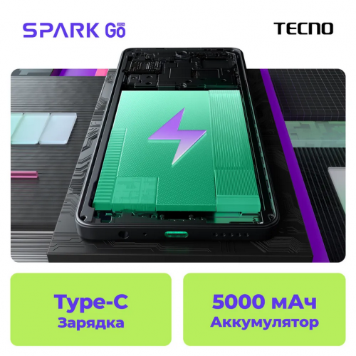 Сотовый телефон Tecno Spark Go 2024 3/64Gb BG6 Magic Skin Green. Фото 6 в описании