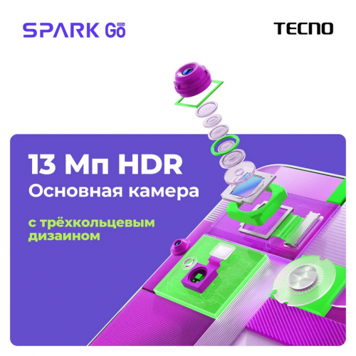 Сотовый телефон Tecno Spark Go 2024 3/64Gb BG6 Magic Skin Green. Фото 7 в описании