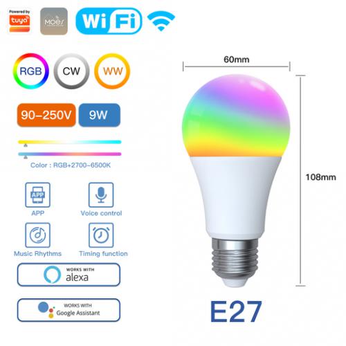 Лампочка Moes Wi-Fi LED Bulb E27 RGB+CW 9W WB-TDA9-RCW-E27. Фото 1 в описании