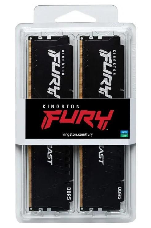 Модуль памяти Kingston Fury Beast Black DDR5 DIMM 5200MHz PC-41600 CL40 - 64Gb Kit (2x32Gb) KF552C40BBK2-64. Фото 1 в описании