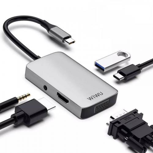 Хаб USB Wiwu Alpha 513HVP Type-C - USB 3.0 / HDMI / VGA / AUX 3.5 Grey 6973218930220. Фото 1 в описании