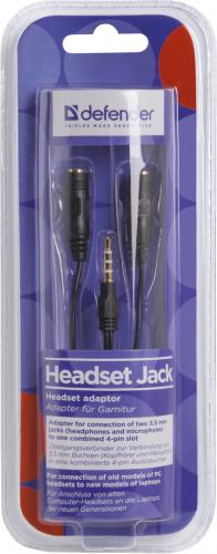 Аксессуар Defender Headset 3.5mm Jack 4pin - 2x3.5mm Jack 15cm 63012. Фото 1 в описании
