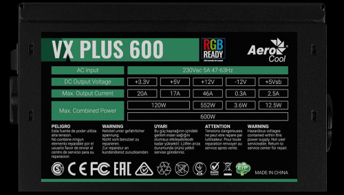 Блок питания AeroCool ATX VX-600 RGB Plus 600W. Фото 5 в описании
