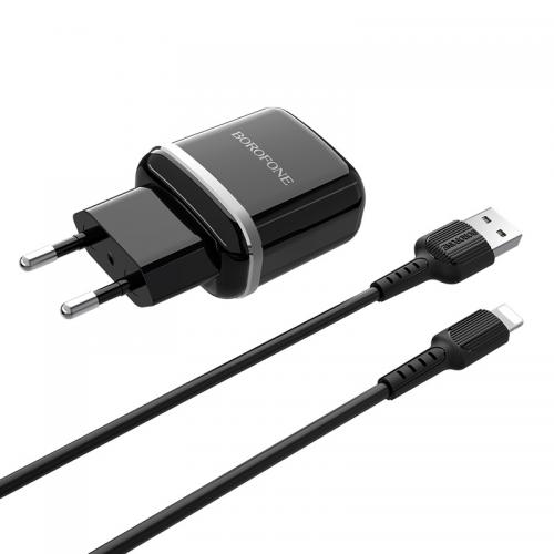 Зарядное устройство Borofone BA25A Outstanding 2xUSB + кабель USB - Lightning Black 6931474704177. Фото 2 в описании