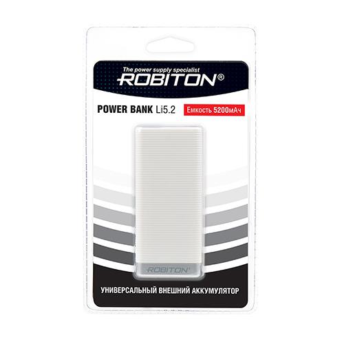 Внешний аккумулятор Robiton Power Bank Li5.2-W 5200mAh 15287. Фото 2 в описании