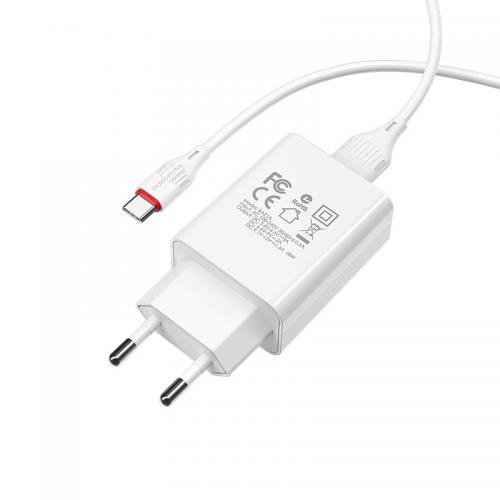 Зарядное устройство Borofone BA21A Long Journey 1xUSB QC3.0 18W 3А + Cable USB Type-C 1m White 0L-00043640. Фото 1 в описании
