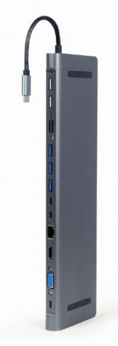 Хаб USB Gembird Cablexpert USB-C - USB 3.0/HDMI/VGA/PD/LAN/Jack 3.5mm A-CM-COMBO9-01. Фото 2 в описании