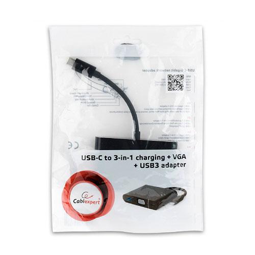Адаптер Gembird Cablexpert 3 in 1 USB-C to VGA + USB3 + USB-C A-CM-VGA3in1-01. Фото 2 в описании