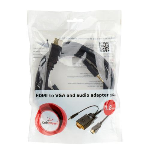 Аксессуар Gembird Cablexpert HDMI-VGA 19M/15M + 3.5Jack 5m Black A-HDMI-VGA-03-5M. Фото 1 в описании