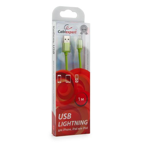 Аксессуар Gembird Cablexpert Silver Series USB - Lightning 1m Green CC-S-APUSB01Gn-1M. Фото 1 в описании