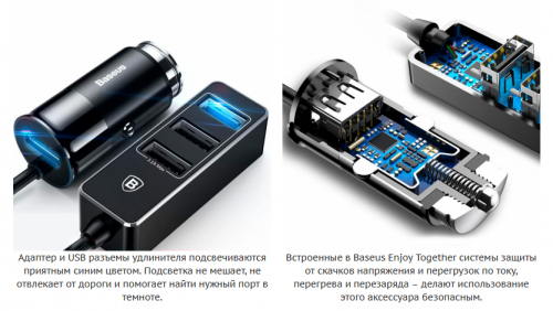 Зарядное устройство Baseus Car Charger 4xUSB 5.5A Black CCTON-01. Фото 4 в описании