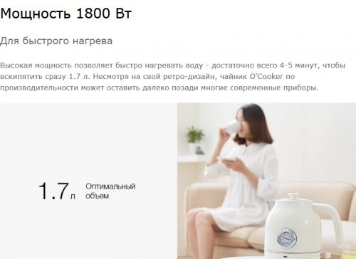 Чайник Xiaomi Qcooker Retro Electric Kettle с датчиком температуры White. Фото 12 в описании