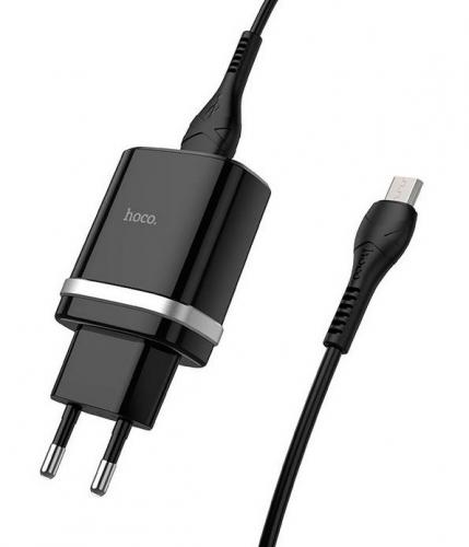 Зарядное устройство Hoco C12Q Smart 1xUSB 3A 18W QC3.0 / QC2.0 + кабель MicroUSB Black. Фото 1 в описании