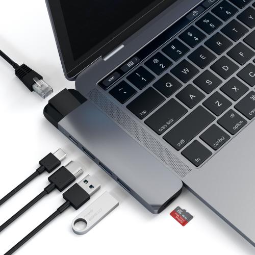 Хаб USB Satechi Aluminum Pro Hub With Ethernet для 2016/2017 MacBook Pro 13/15 Space Gray ST-TCPHEM. Фото 1 в описании