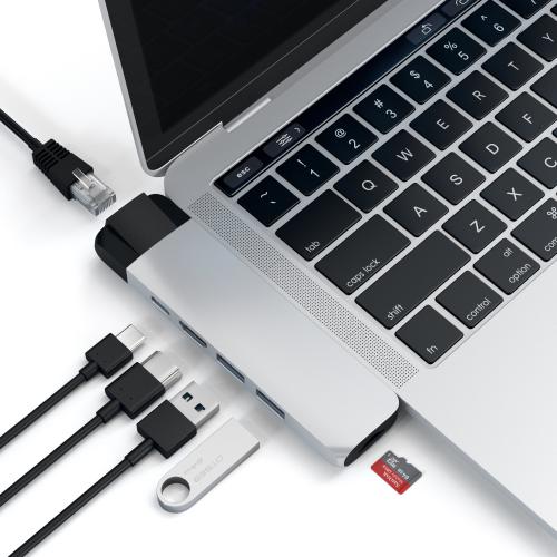 Хаб USB Satechi Aluminum Pro Hub With Ethernet для 2016/2017 MacBook Pro 13/15 Silver ST-TCPHES. Фото 1 в описании